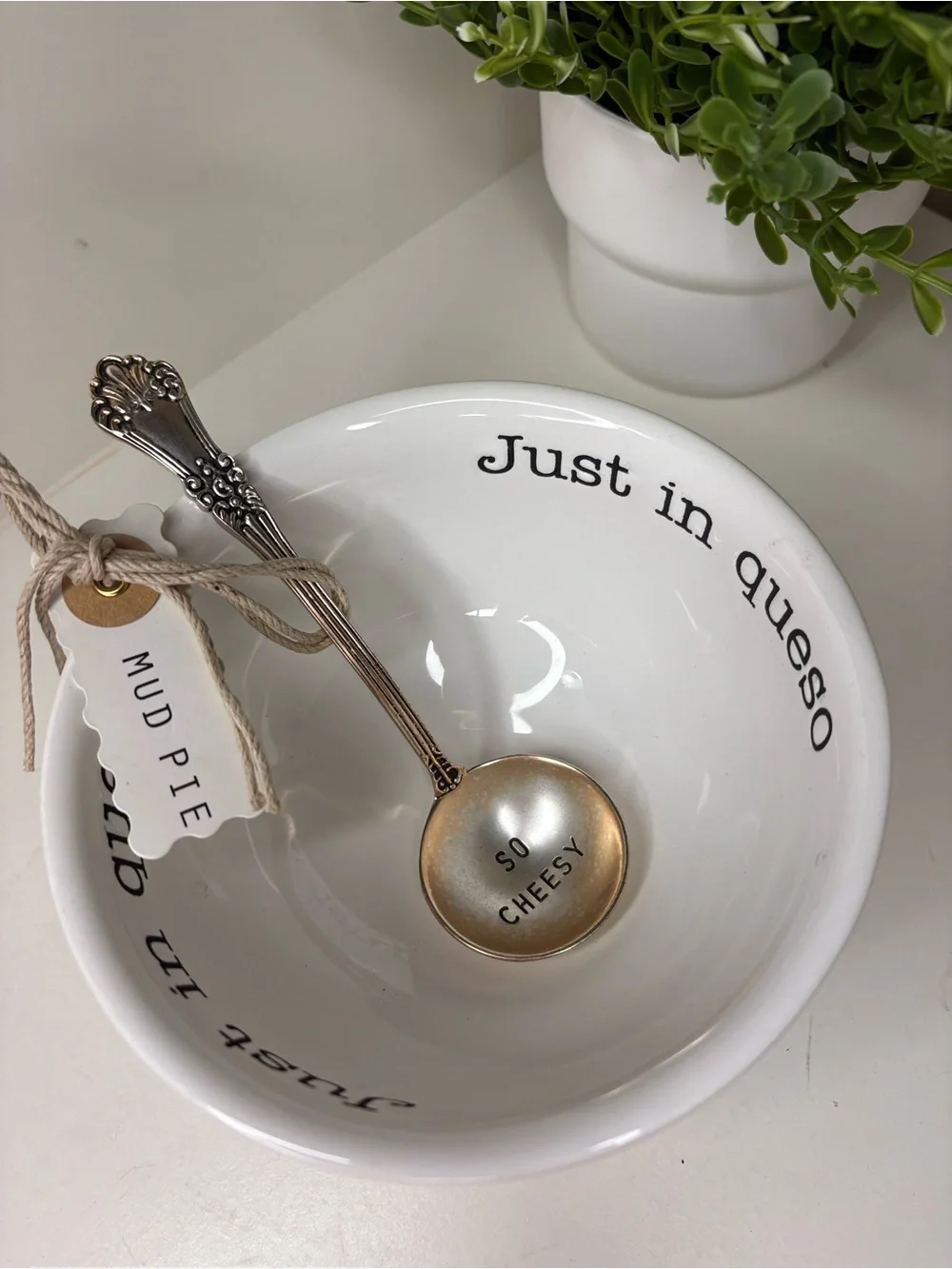 Mud Pie ‘Just In Queso’ Ceramic Dip Bowl Set with ‘So Cheesy’ Spoon